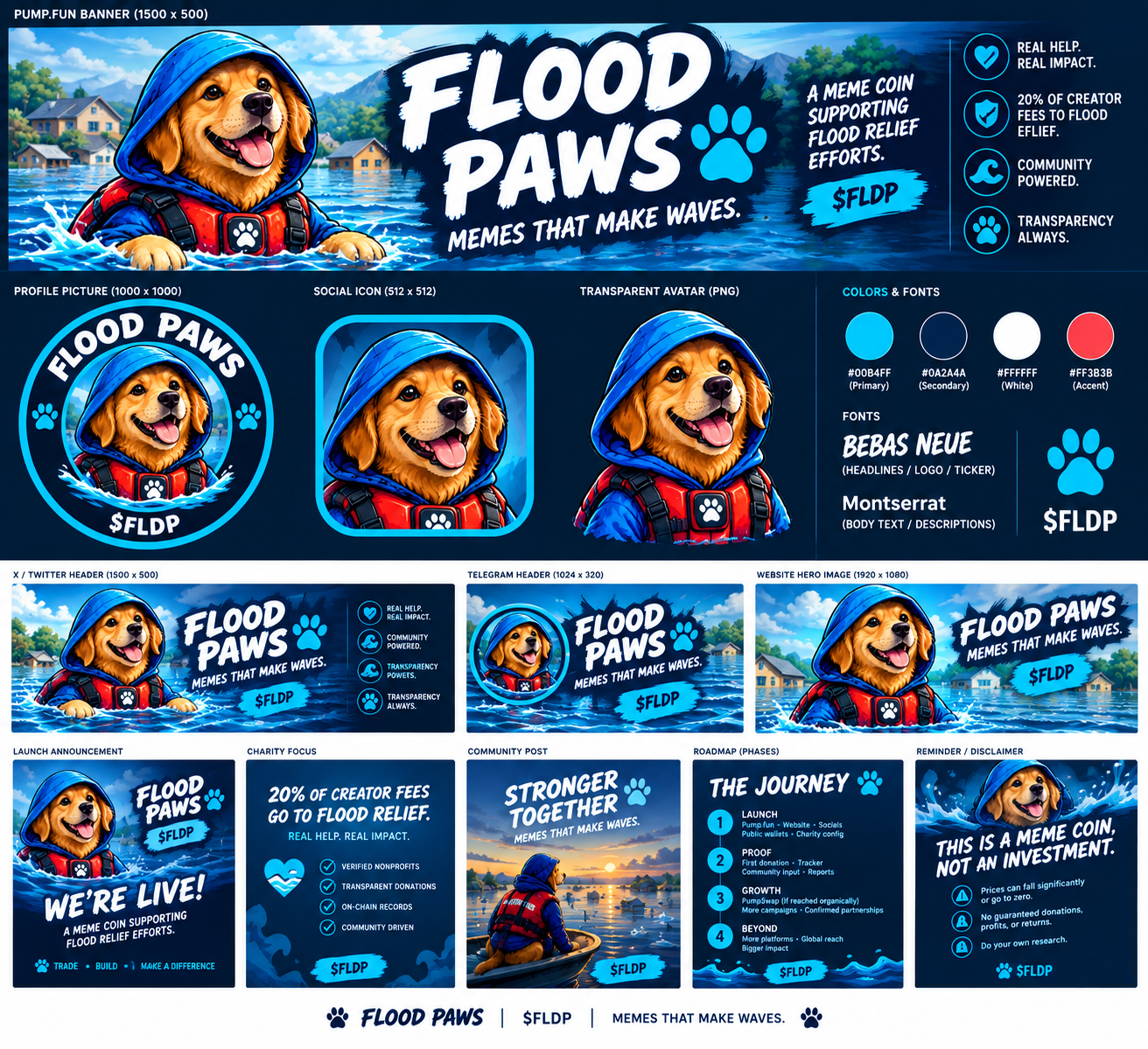 Flood Paws rescue dog mascot brand artwork